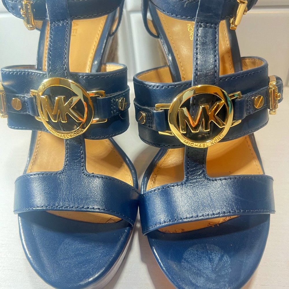 Beautiful Michael Kors Navy and Gold Wedge Sandals